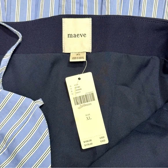 Anthropologie Navy Pinstripe Peekaboo Twofer Mini Dress NWT XL preppy Feminine - Picture 9 of 9